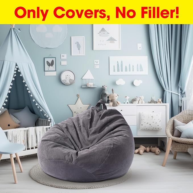 2 Pcs Bean Bag Cover Stuffed Animal Storage Bean Bag Chair Cover Soft Corduroy Stuffed Animal Bean Bag Storage for Kids Adults Indoor Bedroom Organizing Plush Toys(Dark Grey, 150L) - LeafyLoom