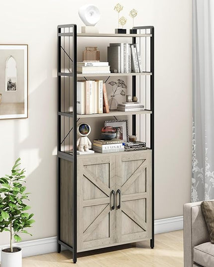 𝐇𝐚𝐥𝐢𝐭𝐚𝐚 Bookshelf and Bookcases with Doors Gray 6 Shelf Display Storage Shelves Tall Bookshelf Versatile Organizer Storage Cabinet Home Decor Furniture for Home Office, Study, Living Room - LeafyLoom