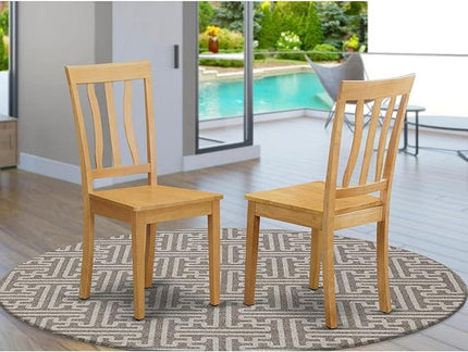 East West Furniture ANC-OAK-W Antique Dining Room Chairs - Slat Back Wooden Seat Chairs, Set of 2, Oak - LeafyLoom