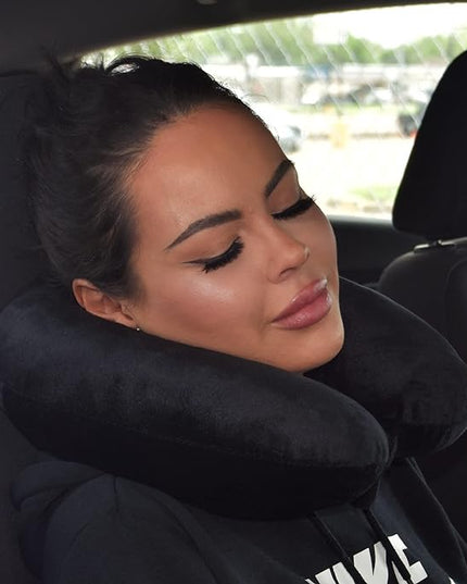 Adult Cozy Soft Microfiber Neck Pillow, Compact, Perfect for Plane or Car Travel, Black - LeafyLoom