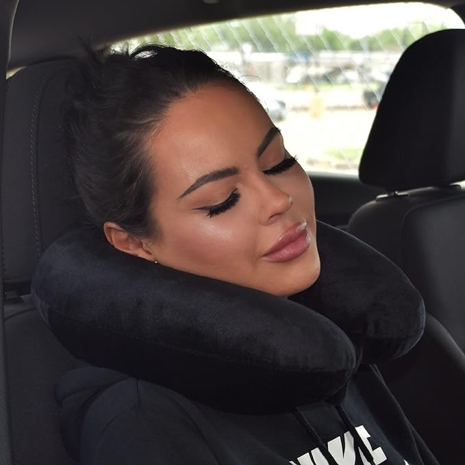 Adult Cozy Soft Microfiber Neck Pillow, Compact, Perfect for Plane or Car Travel, Black - LeafyLoom