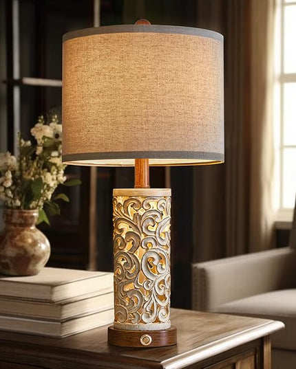 OYEARS 3-Way Dimmable 22'' USB A+C Touch Control Table Lamp Set of 2 with Nightlight for Living Room Bedroom Farmhouse Bedside Nightstand Lamps (Brown, Bulb Included) - LeafyLoom