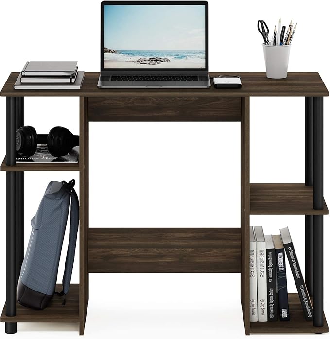Furinno Jaya Computer Study Desk, Columbia Walnut/Black - LeafyLoom