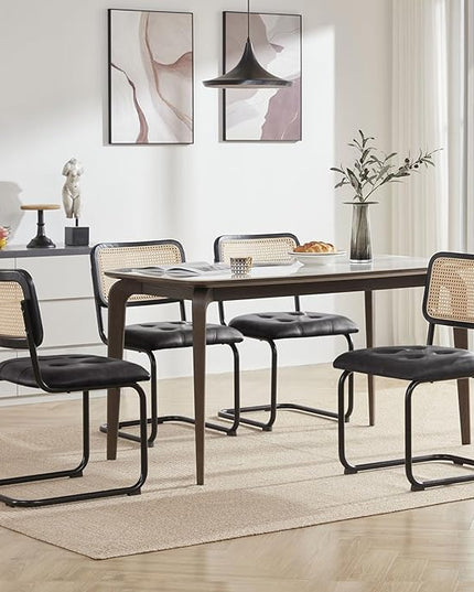 Farini Kitchen Dining Chairs Set of 2,Mid-Century Modern Chair Armless Mesh Backrest Cane Rattan Chairs for Home Dining Room(Black-PU Leather) - LeafyLoom