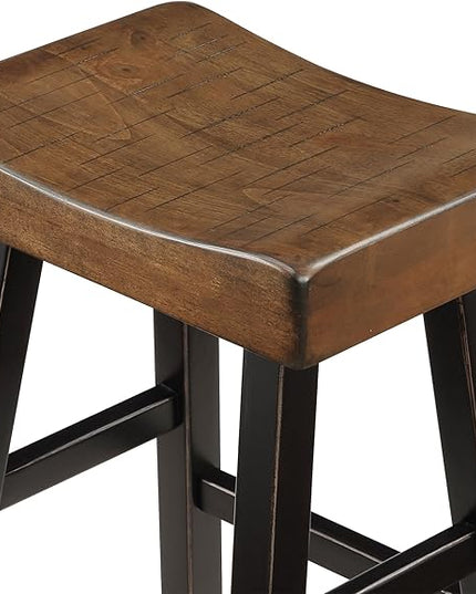 Lexicon Bar Table Set for 3, Small Kitchen table set Kitchen Island Table with 3 Saddle Bar Stools, 4 Piece Dining Table Set for Breakfast Nook, Living Room, Apartment, Pub Height, Black/Brown - LeafyLoom