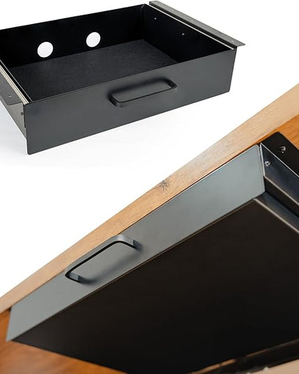 Storage Drawer - Carbon Steel Underdesk Drawer Slide Out, 17.7 x 12 x 4 in, Matte Black - Premium Quality, Ergonomic Organization, Cable Management, Versatile Sizes, Luxe Extras - LeafyLoom
