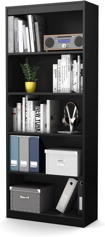 South Shore Axess 5-Shelf Bookcase - Black - LeafyLoom