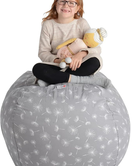 Creative QT Stuff ’n Sit Extra Large 38’’ Bean Bag Storage Cover for Stuffed Animals & Toys, Giant Beanbag Chair for Plush, Toddler & Kids Rooms Bedroom Organizer, Gray Dandelion - LeafyLoom