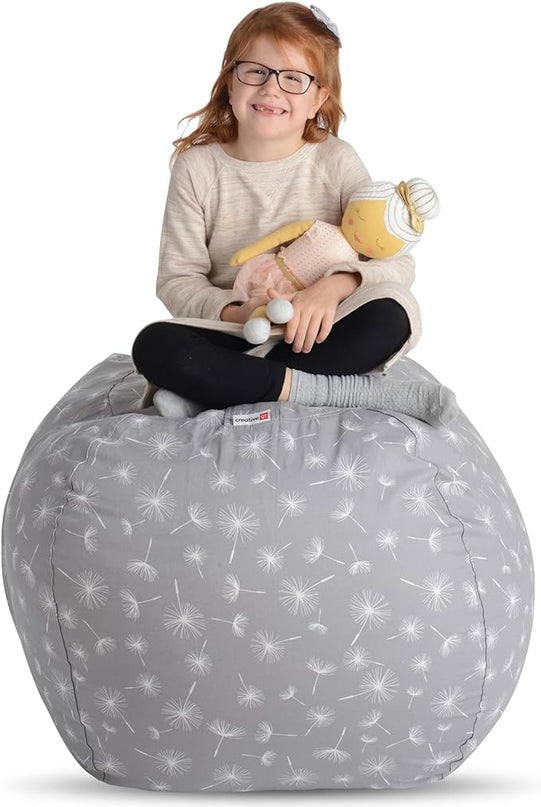 Creative QT Stuff ’n Sit Extra Large 38’’ Bean Bag Storage Cover for Stuffed Animals & Toys, Giant Beanbag Chair for Plush, Toddler & Kids Rooms Bedroom Organizer, Gray Dandelion - LeafyLoom