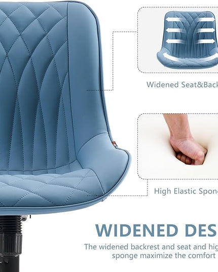 YOUNIKE Desk Chair with Wheels Armless Office Chair Swivel Rolling Task Chair with Back Upholstered Faux Leather Computer Chair Height Adjustable Modern Ergonomic Seat, Loads 300 lbs, Blue - LeafyLoom