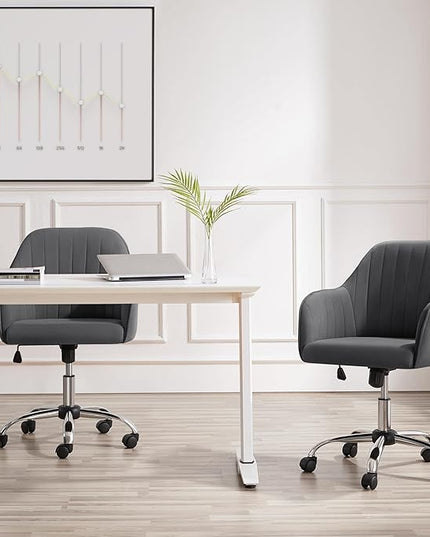 Yaheetech Modern Velvet Desk Chair Soft Height-Adjustable Swivel Computer Chair for Makeup Room Living Room Bedroom Soft Upholstered Office Chair Gray - LeafyLoom