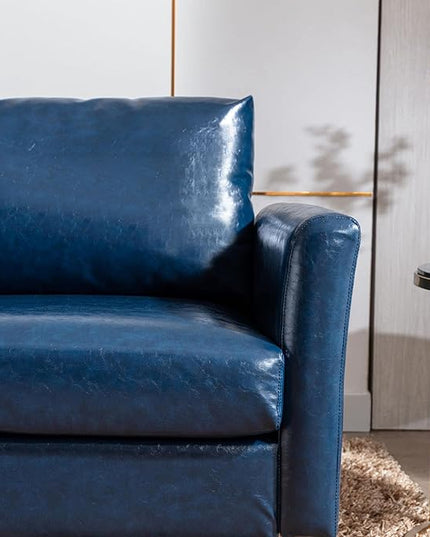 Dreamsir 80'' Faux Leather Sofa Couch, Mid-Century Modern Sofa with Solid Wooden Frame & Padded Cushions, 3-Seater Couch for Living Room, Apartment, Lounge Room (Blue) - LeafyLoom