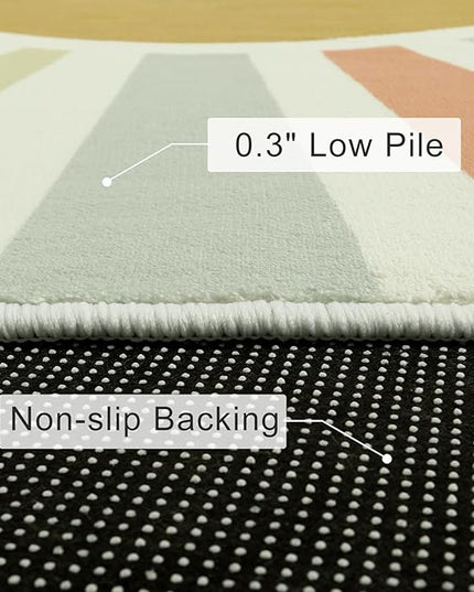 Boho Washable Rug for Kids Room Playroom, 4'x 4'7" Colorful Sun Nursery Rug for Girls Boys, Ultra Soft Non-Slip Sunshine Carpet Small Play Rug for Classroom Reading Corner Dorm - LeafyLoom