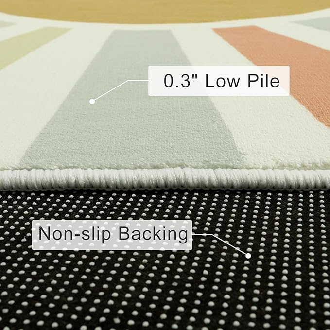 Boho Washable Rug for Kids Room Playroom, 4'x 4'7" Colorful Sun Nursery Rug for Girls Boys, Ultra Soft Non-Slip Sunshine Carpet Small Play Rug for Classroom Reading Corner Dorm - LeafyLoom