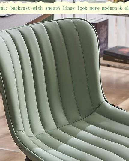 YOUNUOKE Dining Chairs Set of 2 Upholstered Mid Century Modern Kitchen Chair Armless Faux Leather Side Chairs with Padded Back Metal Legs for Living Room Bedrooms Mint Light Sage Green - LeafyLoom