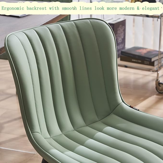 YOUNUOKE Dining Chairs Set of 2 Upholstered Mid Century Modern Kitchen Chair Armless Faux Leather Side Chairs with Padded Back Metal Legs for Living Room Bedrooms Mint Light Sage Green - LeafyLoom
