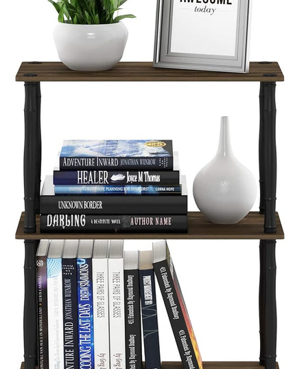 Furinno Turn-N-Tube 3-Tier Compact Multipurpose Shelf Display Rack with Classic Tube, Columbia Walnut/Black - LeafyLoom