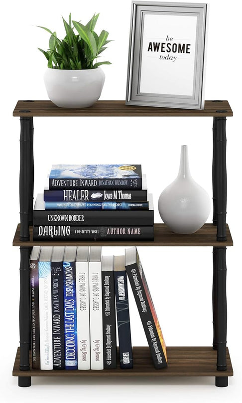 Furinno Turn-N-Tube 3-Tier Compact Multipurpose Shelf Display Rack with Classic Tube, Columbia Walnut/Black - LeafyLoom