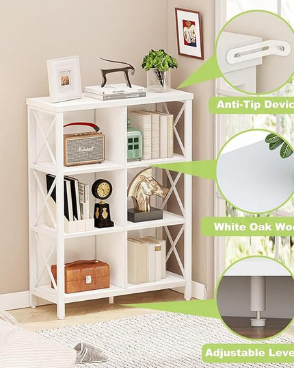 FATORRI 6 Cube Storage Organizer Shelf, Wood and Metal Cubby Bookcase, Modern Cube Bookshelf (White Oak) - LeafyLoom