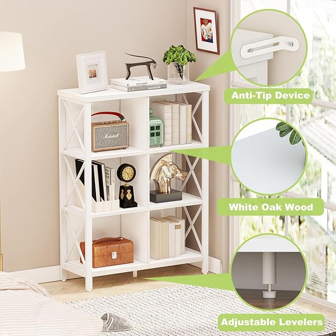 FATORRI 6 Cube Storage Organizer Shelf, Wood and Metal Cubby Bookcase, Modern Cube Bookshelf (White Oak) - LeafyLoom