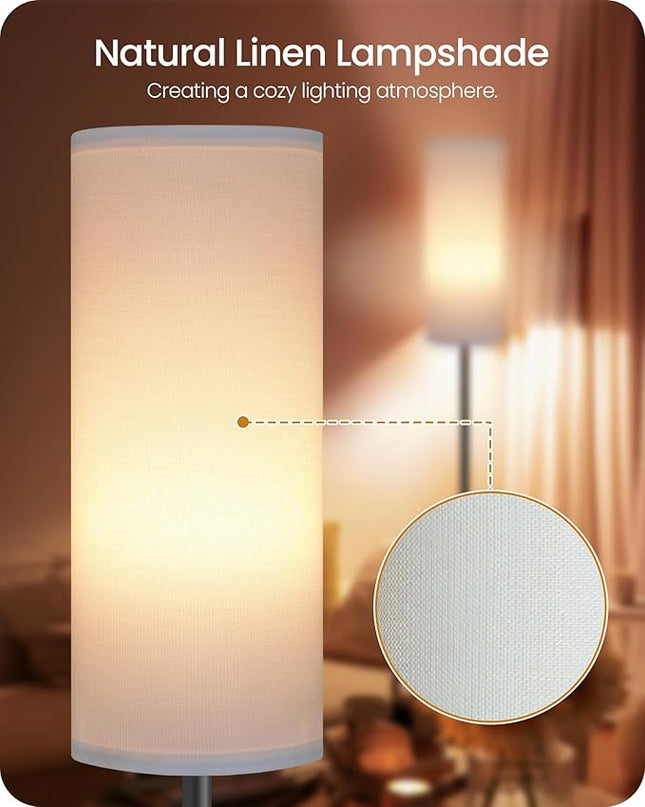 Dimmable Floor Lamp for Living Room, Corner Floor Lamp with Remote, 66'' Standing Tall Lamp, Linen Lampshade, 10W 800LM LED Bulb for Bedroom Study, FCC Listed Black and Pure White CW06LD05 - LeafyLoom