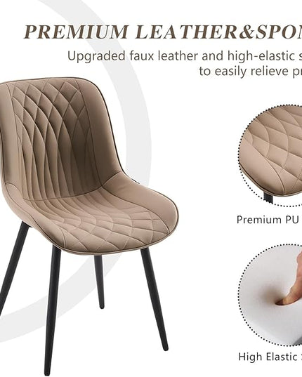 YOUNIKE Khaki Dining Chairs set of 2 with High Backs Mid Century Modern Kitchen & Dining Room Chairs PU Faux Leather Upholstered sillas de comedor Comfortable Large Padded Accent Chair with Metal Legs - LeafyLoom