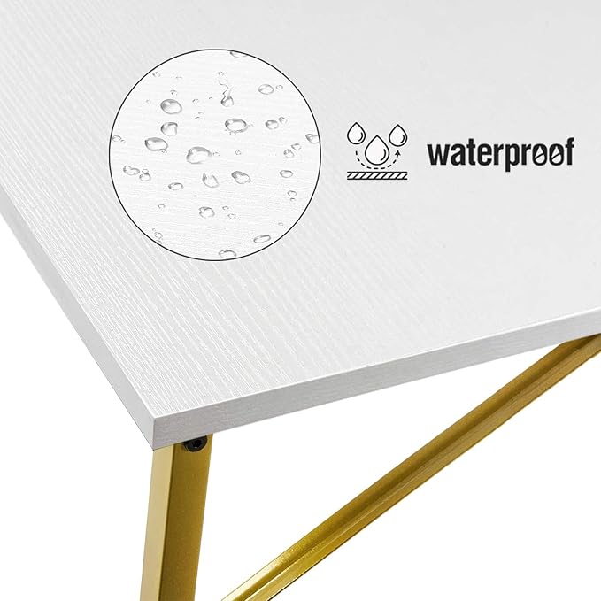 Lufeiya Small Computer Desk White Writing Table for Home Office Small Spaces 31 Inch Modern Student Study Laptop PC Desks with Gold Legs Storage Bag Headphone Hook,White Gold - LeafyLoom