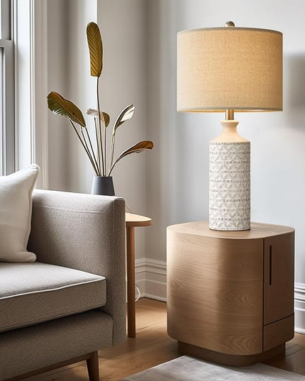 PoKat 24" Modern Contemporary Ceramic Lamp Set of 2 for Living Room White Desk Decor Lamps for Bedroom Farmhouse Bedside Nightstand End Table Lamps, White - LeafyLoom