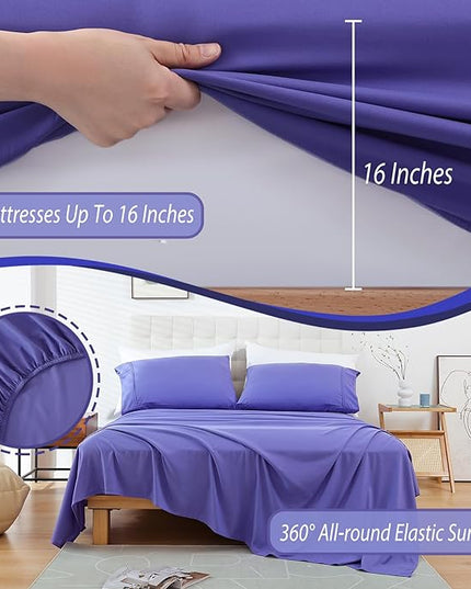 Whitney Home Textile Queen Sheet Set - 4 Piece Soft Breathable Bed Sheets for Queen Size Bed, Deep Pocket Lxuury Brushed Sheets, Hotel Bedding Sheets and Pillowcases, Wrinkle Free Oeko-Tex Sheets - LeafyLoom
