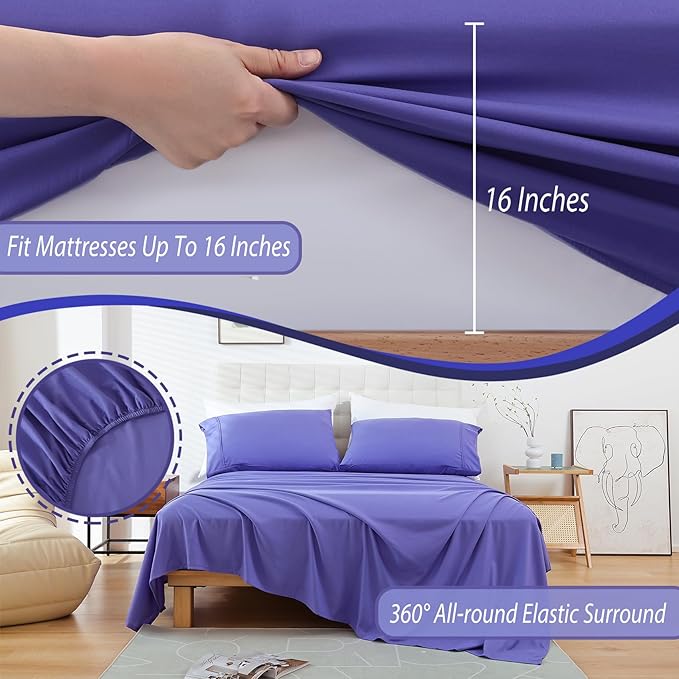 Full Sheet Set - 4 Piece Soft Breathable Bed Sheets for Full Size Bed, Extra Deep Pocket Lxuury Brushed Sheets, Cooling Hotel Bedding Sheets and Pillowcases, Wrinkle Free Oeko-Tex Sheets - LeafyLoom