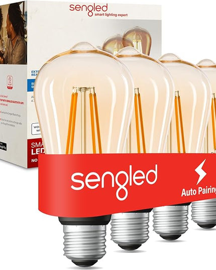 Sengled Smart Edison Bulbs, S1 Auto Pairing with Alexa Devices, Vintage Smart Light Bulbs That Work with Alexa, Bluetooth Mesh Smart Home Lighting, ST19 Led Bulb 60 Watt Equivalent, 2000K E26, 4-Pack Sengled