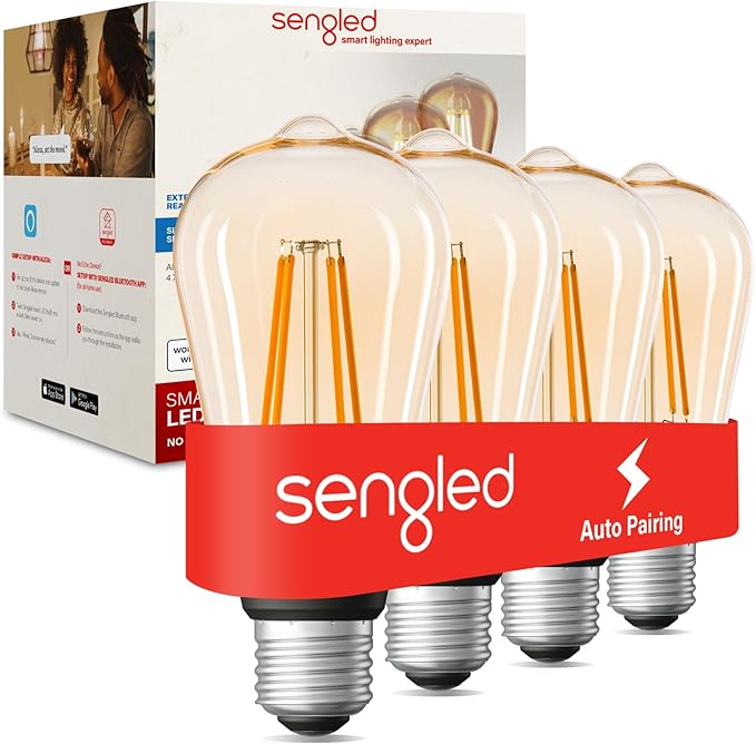 Sengled Smart Edison Bulbs, S1 Auto Pairing with Alexa Devices, Vintage Smart Light Bulbs That Work with Alexa, Bluetooth Mesh Smart Home Lighting, ST19 Led Bulb 60 Watt Equivalent, 2000K E26, 4-Pack Sengled