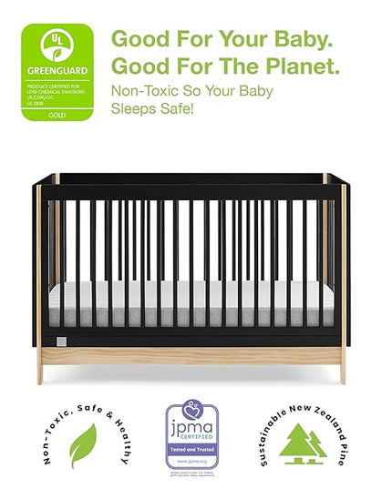 babyGap by Delta Children Tate 4-in-1 Convertible Crib TrueSleep Crib and Toddler Mattress (Bundle), Ebony/Natural - LeafyLoom
