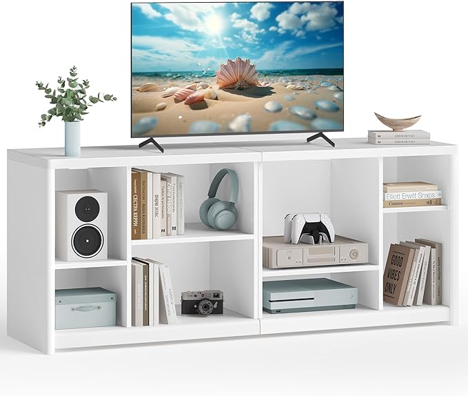VASAGLE TV Stand for TVs up to 65 Inches, Entertainment Center with Storage Shelves, TV Console Table, Easy to Assemble, TV Cabinet for Living Room, Bedroom, Cloud White ULTV111W01 - LeafyLoom