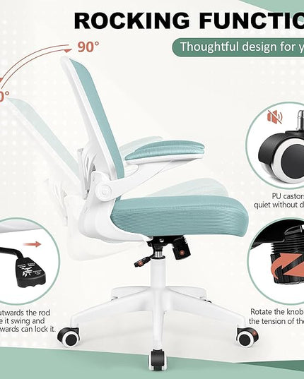 MINLOVE Office Chair Ergonomic Desk Chair with Lumbar Support and Height, Rolling Swivel Desk Chair with Wheels and Flip-up Arms, Breathable Mesh Executive Computer Chair for Home Office(Light Blue) - LeafyLoom