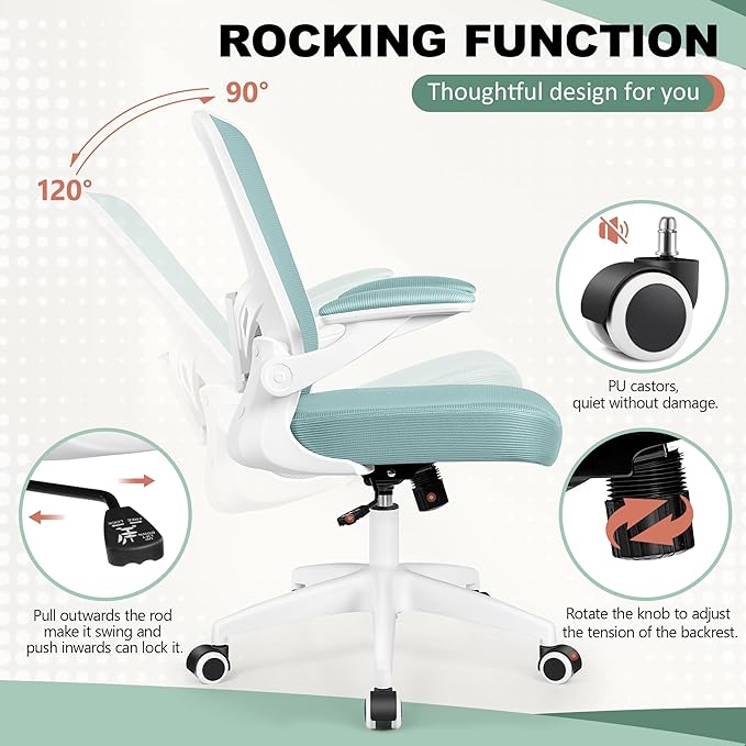 MINLOVE Office Chair Ergonomic Desk Chair with Lumbar Support and Height, Rolling Swivel Desk Chair with Wheels and Flip-up Arms, Breathable Mesh Executive Computer Chair for Home Office(Light Blue) - LeafyLoom