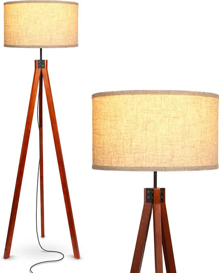 Brightech Eden Tripod Floor Lamp, Dimmable Standing Lamp with Solid Wood Legs for Bedroom Reading, Tall Tree Lamp for Offices, Modern LED Lamp for Living Rooms, Great Living Room Decor - Havana Brown - LeafyLoom