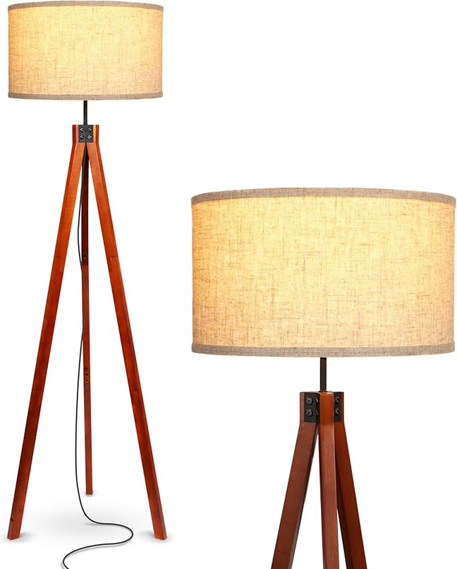 Brightech Eden Tripod Floor Lamp, Dimmable Standing Lamp with Solid Wood Legs for Bedroom Reading, Tall Tree Lamp for Offices, Modern LED Lamp for Living Rooms, Great Living Room Decor - Havana Brown - LeafyLoom