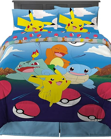 Franco Kids Bedding Super Soft Comforter and Sheet Set, 5 Piece Full Size, Pokemon - LeafyLoom