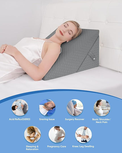 Forias Wedge Pillow for Sleeping 9 &12 Inch Adjustable Bed Wedge Pillow for After Surgery Foldable Memory Foam Triangle Pillow Wedge for Acid Reflux Snoring Post Surgery Back Leg Knee Pain - Gray - LeafyLoom