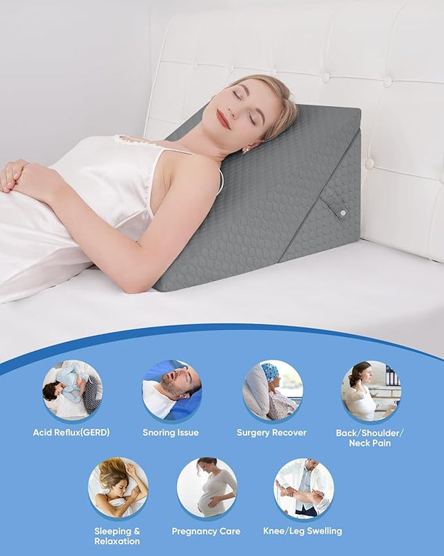 Forias Wedge Pillow for Sleeping 9 &12 Inch Adjustable Bed Wedge Pillow for After Surgery Foldable Memory Foam Triangle Pillow Wedge for Acid Reflux Snoring Post Surgery Back Leg Knee Pain - Gray - LeafyLoom