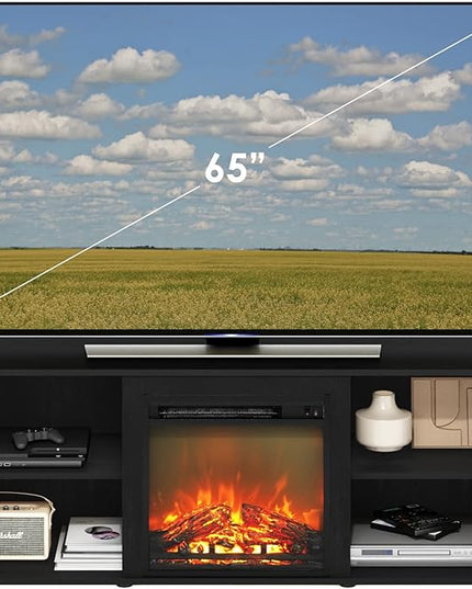 Furinno Classic 60 Inch TV Stand with Fireplace, Americano - LeafyLoom
