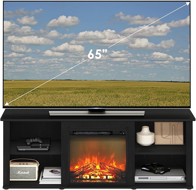 Furinno Classic 60 Inch TV Stand with Fireplace, Americano - LeafyLoom