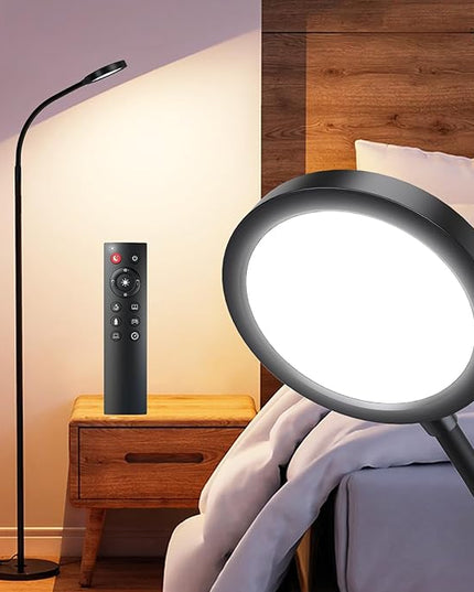 LED Floor Lamp,12W Gooseneck Floor Reading Lamps for Living Room with Remote & Touch Control,Stepless Adjustable Colors & Brightness Modern Dimmable Standing Lamp for Bedroom and Office - LeafyLoom