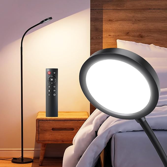 LED Floor Lamp,12W Gooseneck Floor Reading Lamps for Living Room with Remote & Touch Control,Stepless Adjustable Colors & Brightness Modern Dimmable Standing Lamp for Bedroom and Office - LeafyLoom