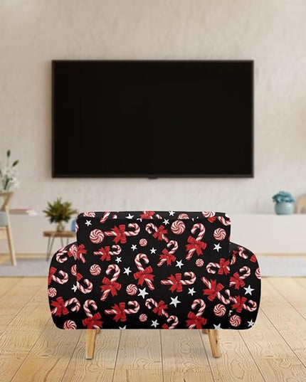FKELYI Christmas Easy Going Stretch Sofa Slipcover Candy Cane Sofa Couch Cover Non-Slip Sofa Slipcovers Washable Furniture Protector M FKELYI