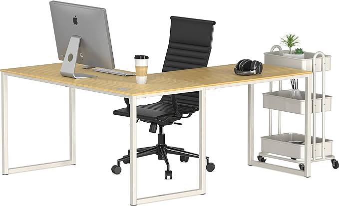 SHW Home Office 55-Inch Large L Shaped Corner Desk, 24" Deep, Oak - LeafyLoom
