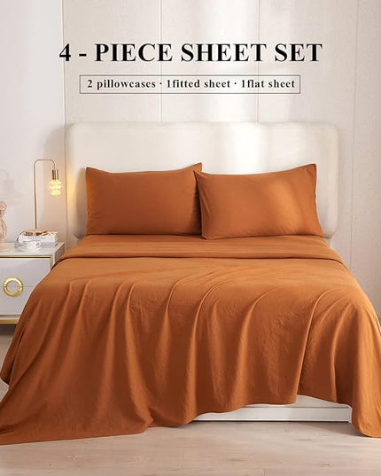 Luxury Soft King Size Sheet Set Caramel- Breathable & Cooling Sheets - Hotel Quality Bed Sheets King - Extra Soft - Deep Pockets 16 Inch - Easy Fit - 4 Piece Set - Wrinkle Free King Sheets,Pumpkin - LeafyLoom