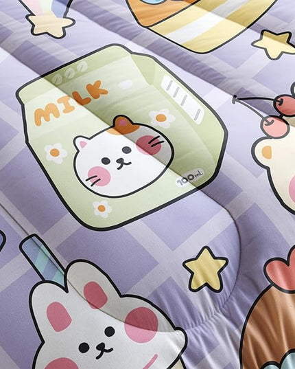 Kawaii Bear Comforter Set for Kids Teens Girls Women,Purple Bear Kids Comforter,1 Comforter with 2 Pillowcase, Microfiber 3 Piece Bedding Set,for All Seasons(Purple，King Size) - LeafyLoom