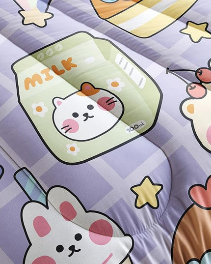 Kawaii Bear Comforter Set for Kids Teens Girls Women,Purple Bear Kids Comforter,1 Comforter with 2 Pillowcase, Microfiber 3 Piece Bedding Set,for All Seasons(Purple，Queen Size) - LeafyLoom